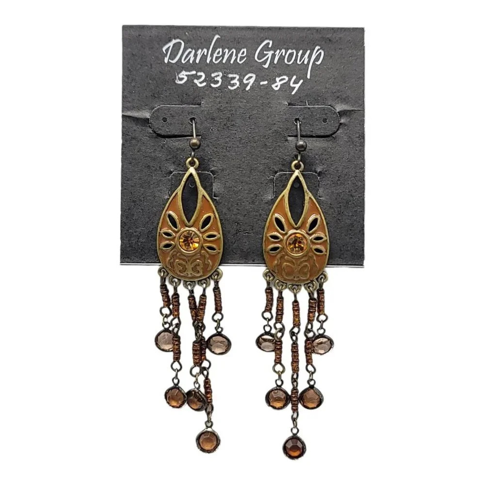 Darlene Group Bohemian Style Champagne Glass Bead Graduated Dangle Earrings Taup